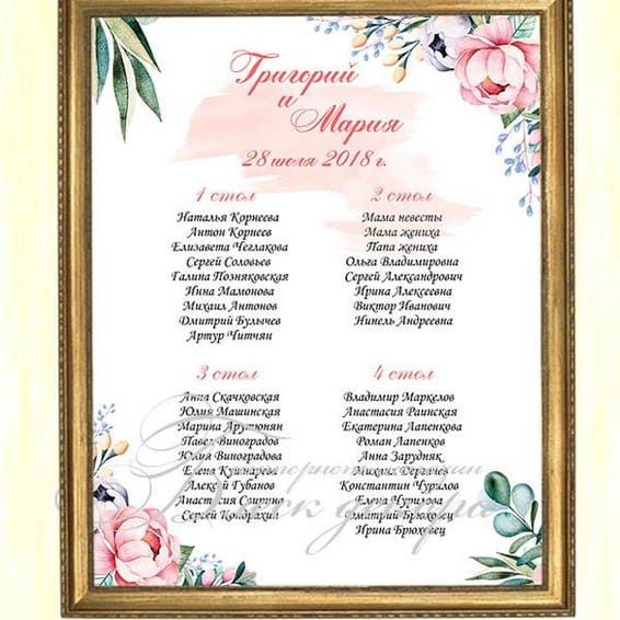 План рассадки гостей № 550 в электронном виде