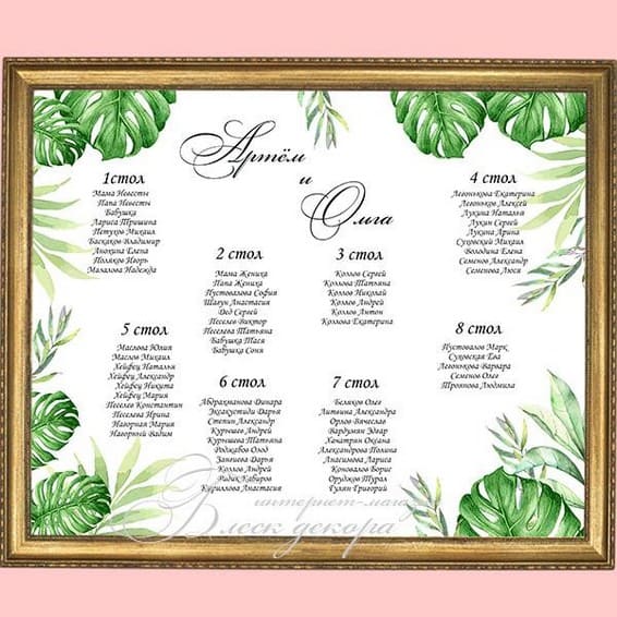 План рассадки гостей № 552 в электронном виде