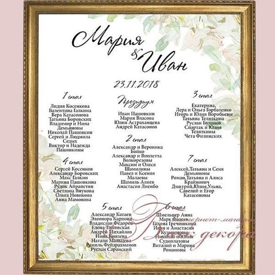 План рассадки гостей № 554 в электронном виде