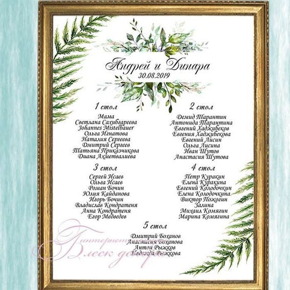 План рассадки гостей № 561 в электронном виде