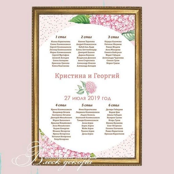 План рассадки гостей № 564 в электронном виде