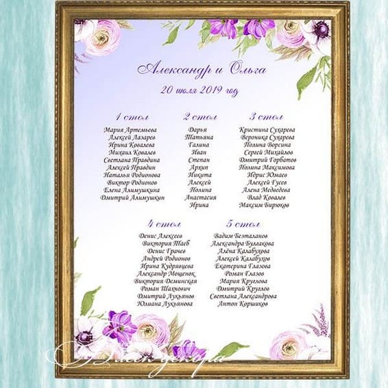 План рассадки гостей № 565 в электронном виде