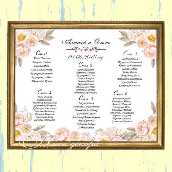 План рассадки гостей № 566 в электронном виде