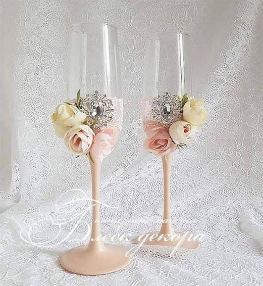 Свадебные бокалы персиковая пастель